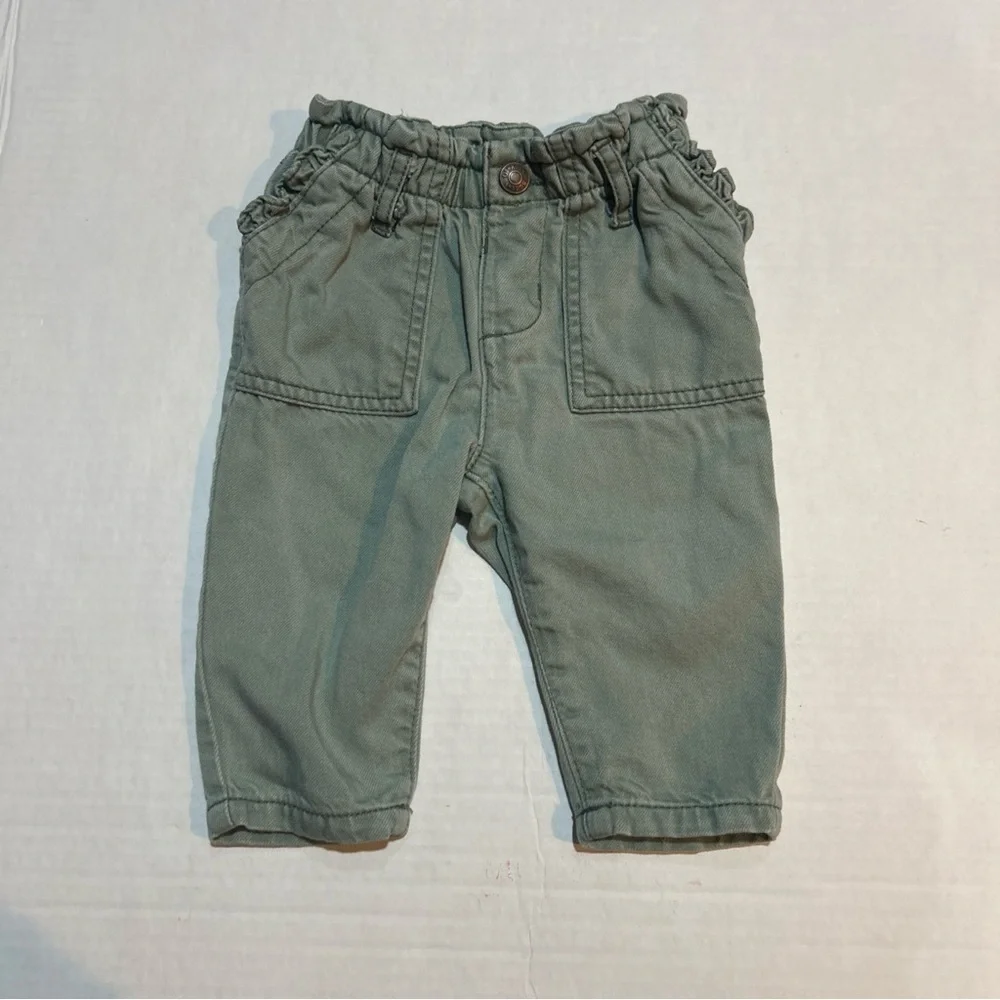 OshKosh B'gosh Sage Green Kids Paperbag Waist Pants Carpenter Pockets Size 12M‎